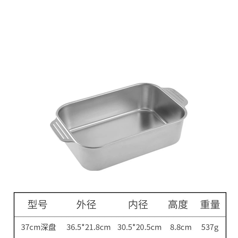 304 Stainless Steel Rectangular Baking Pan With Handle Non-Stick Kitchen Fruit Bread Pastry Deepening Food Bake Tray Bakeware