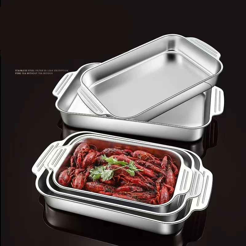 304 Stainless Steel Rectangular Baking Pan With Handle Non-Stick Kitchen Fruit Bread Pastry Deepening Food Bake Tray Bakeware