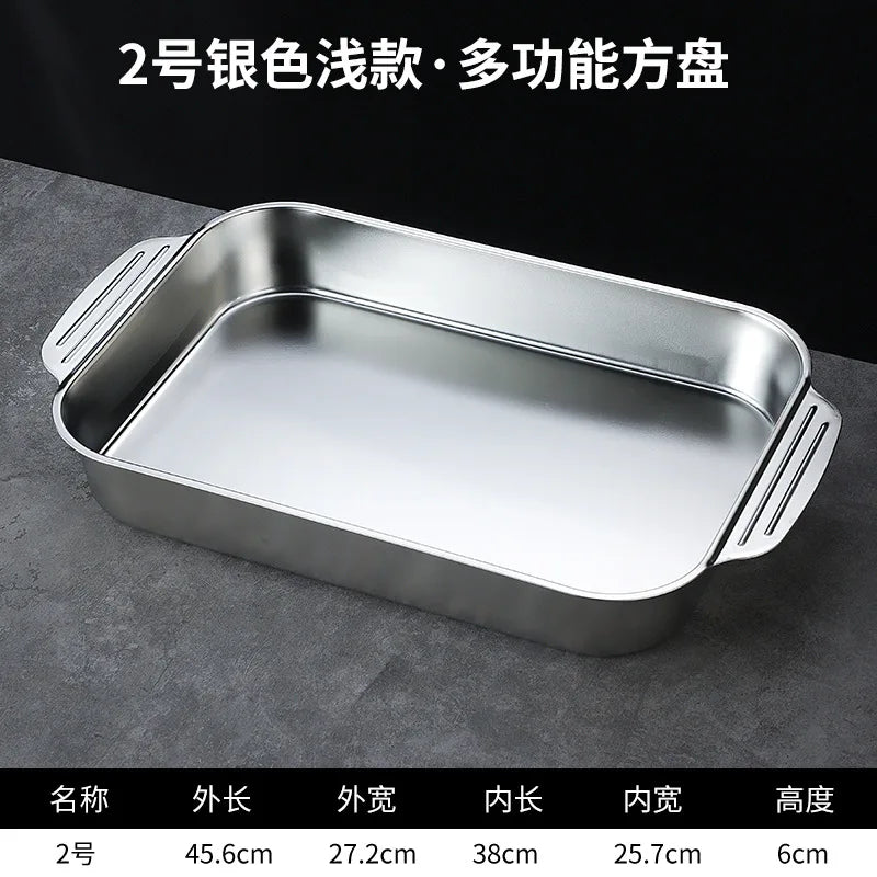 304 Stainless Steel Rectangular Baking Pan With Handle Non-Stick Kitchen Fruit Bread Pastry Deepening Food Bake Tray Bakeware