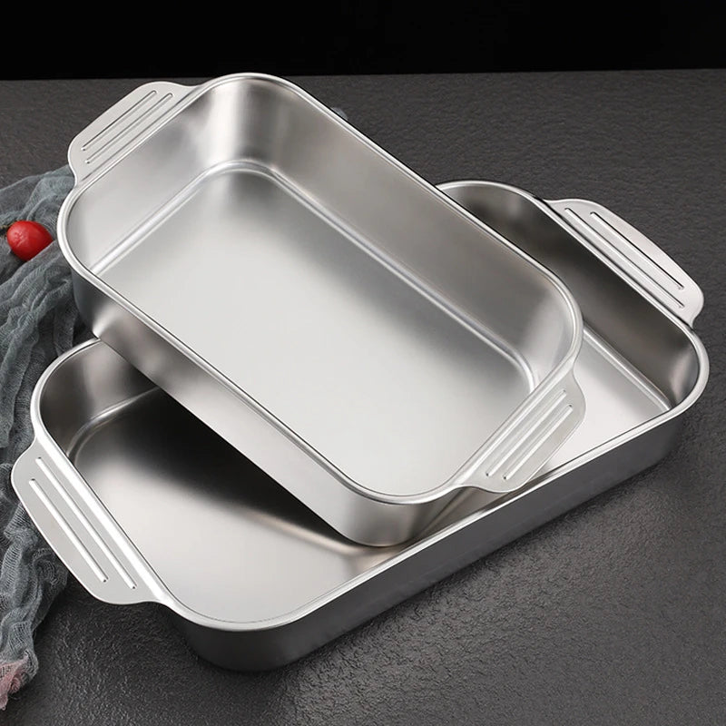 304 Stainless Steel Rectangular Baking Pan With Handle Non-Stick Kitchen Fruit Bread Pastry Deepening Food Bake Tray Bakeware