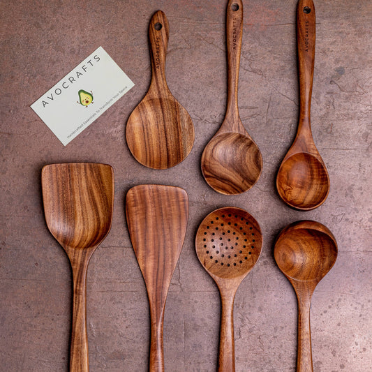 Avocrafts 7 Piece Wooden Kitchen Utensils: No Holder