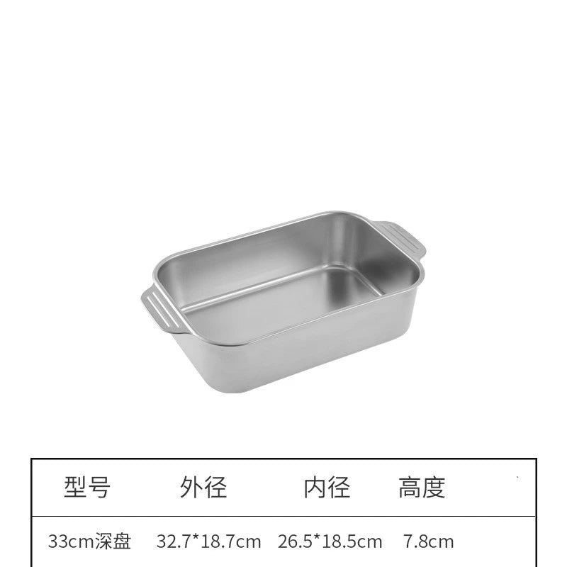 304 Stainless Steel Rectangular Baking Pan With Handle Non-Stick Kitchen Fruit Bread Pastry Deepening Food Bake Tray Bakeware