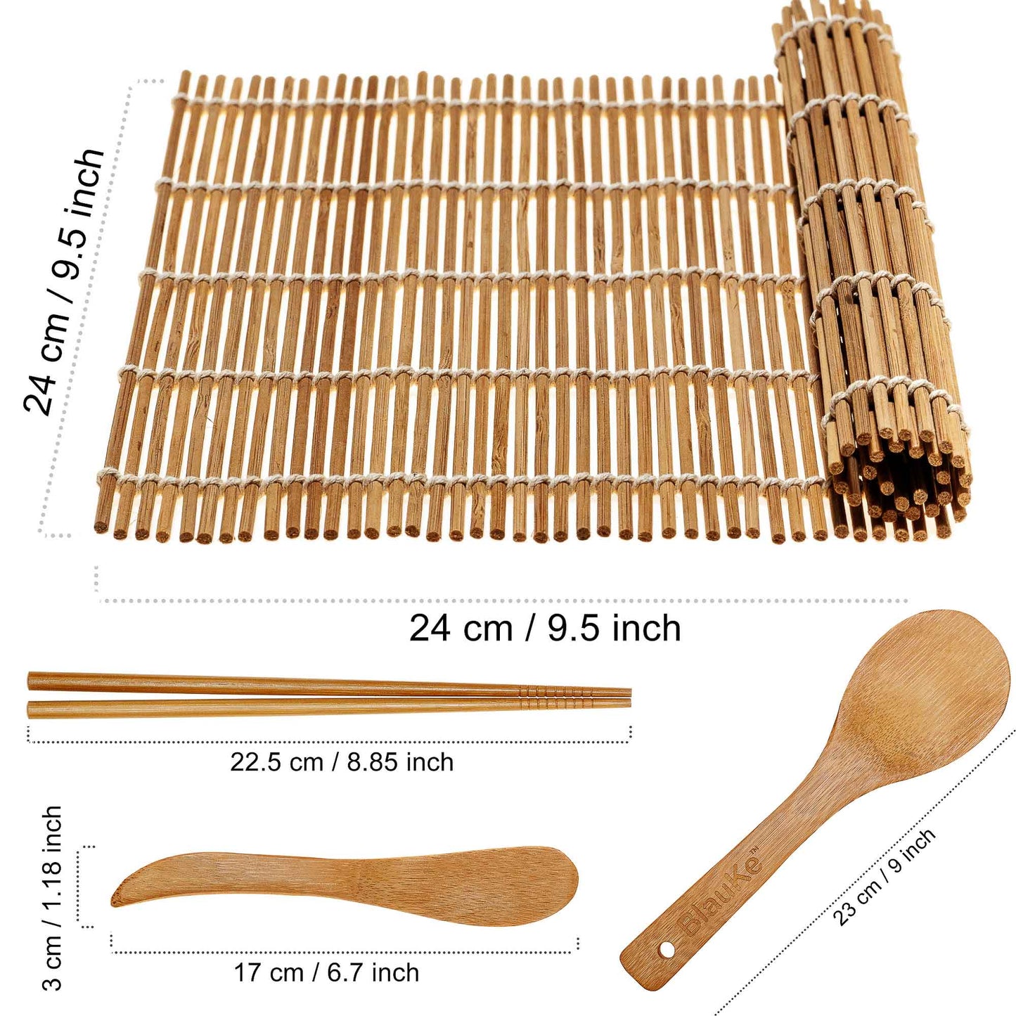 Bamboo Sushi Making Kit with 2 Sushi Rolling Mats, 5 Pairs of Reusable