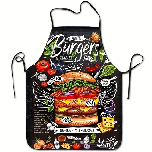 1pc, Super Hamburger Pattern Apron, Fashion Housework Kitchen