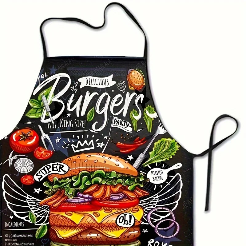 1pc, Super Hamburger Pattern Apron, Fashion Housework Kitchen