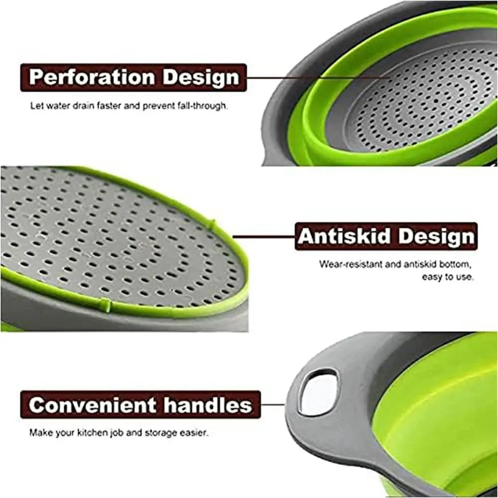 Round Collapsible Colander Silicone Kitchen Fruit Vegetable Washing