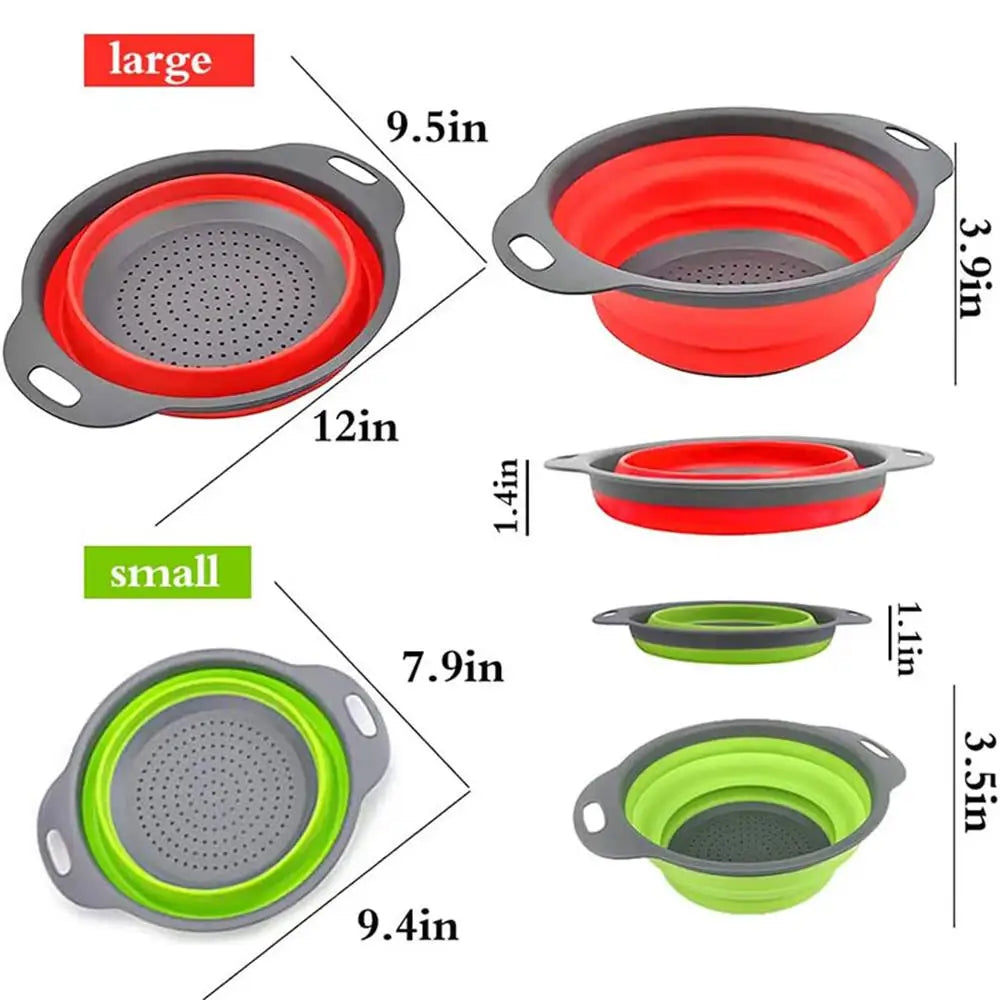 Round Collapsible Colander Silicone Kitchen Fruit Vegetable Washing