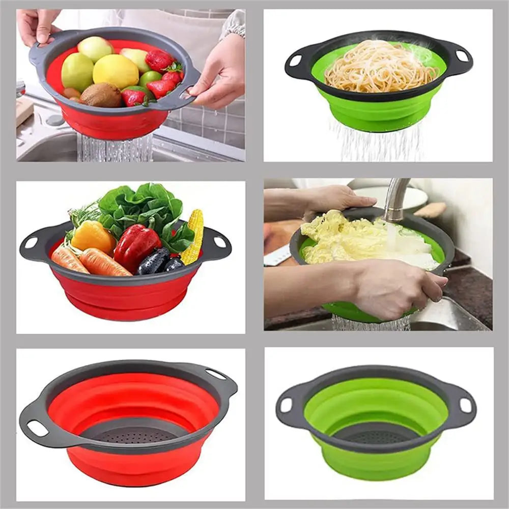 Round Collapsible Colander Silicone Kitchen Fruit Vegetable Washing