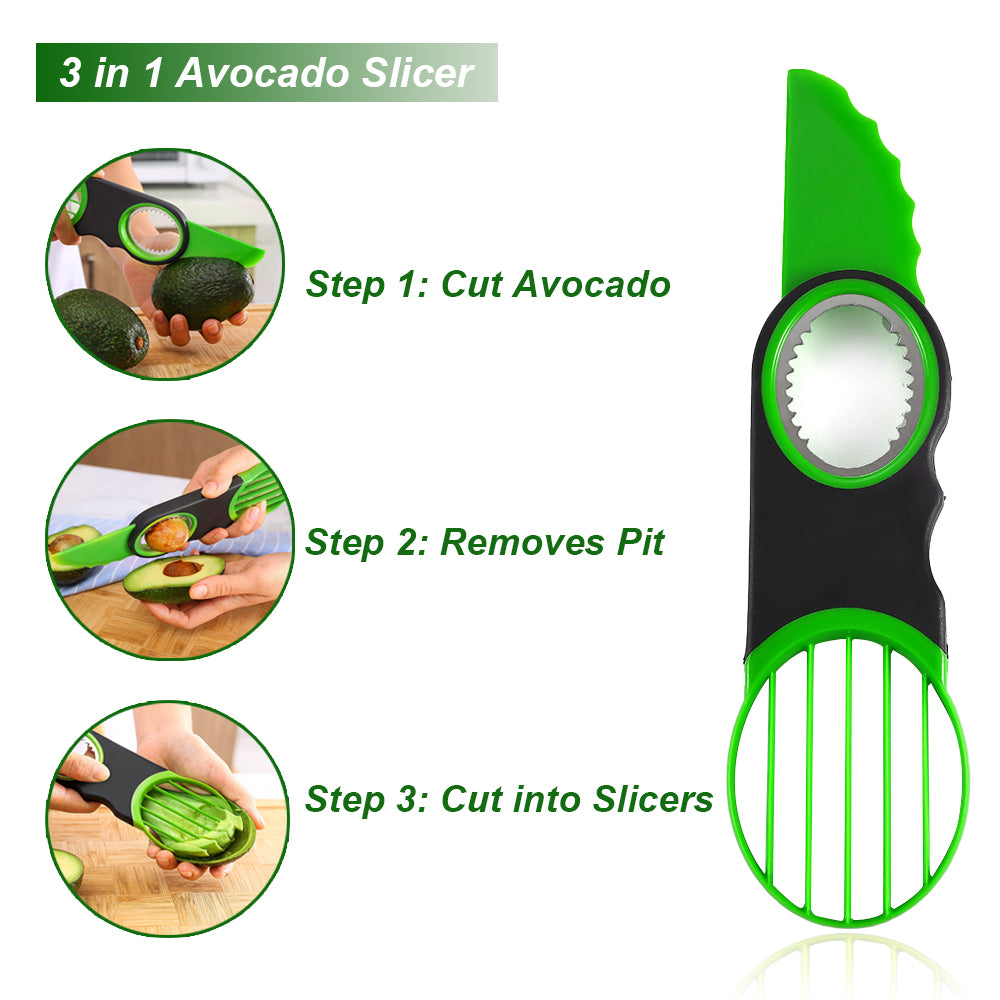 In Stock Kitchen Gadgets 2021 Fruit Vegetable Peeler Avocado Slicer Cutter 3 in 1 Fruit & Vegetable Tools Plastic PP Packing 63g