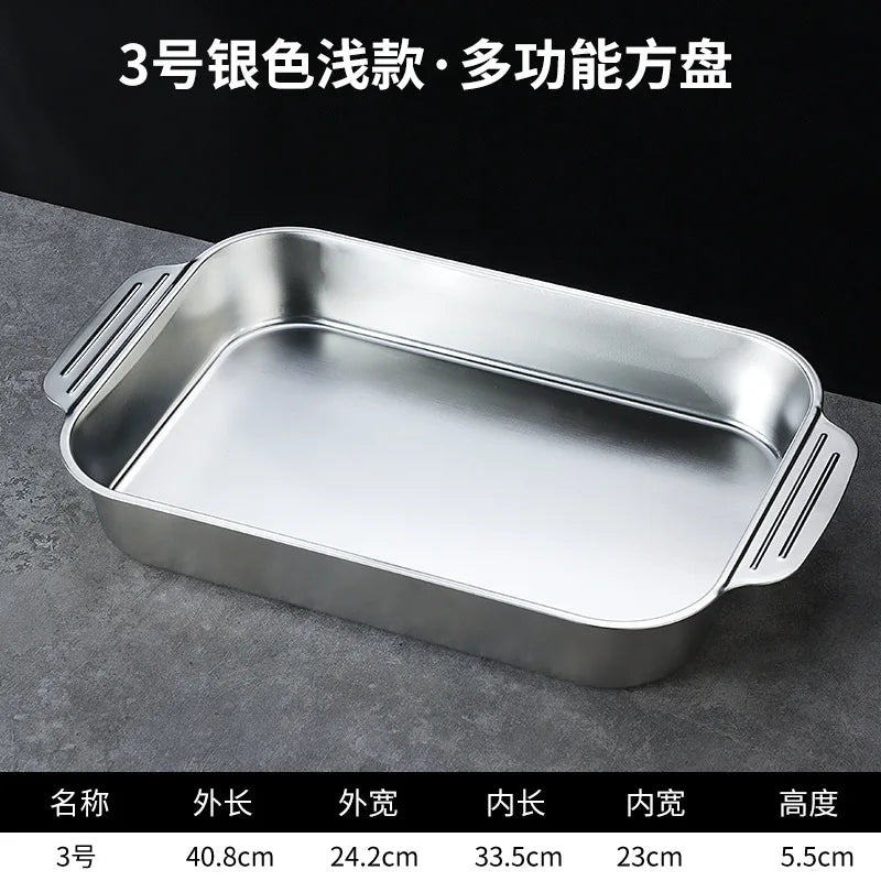 304 Stainless Steel Rectangular Baking Pan With Handle Non-Stick Kitchen Fruit Bread Pastry Deepening Food Bake Tray Bakeware