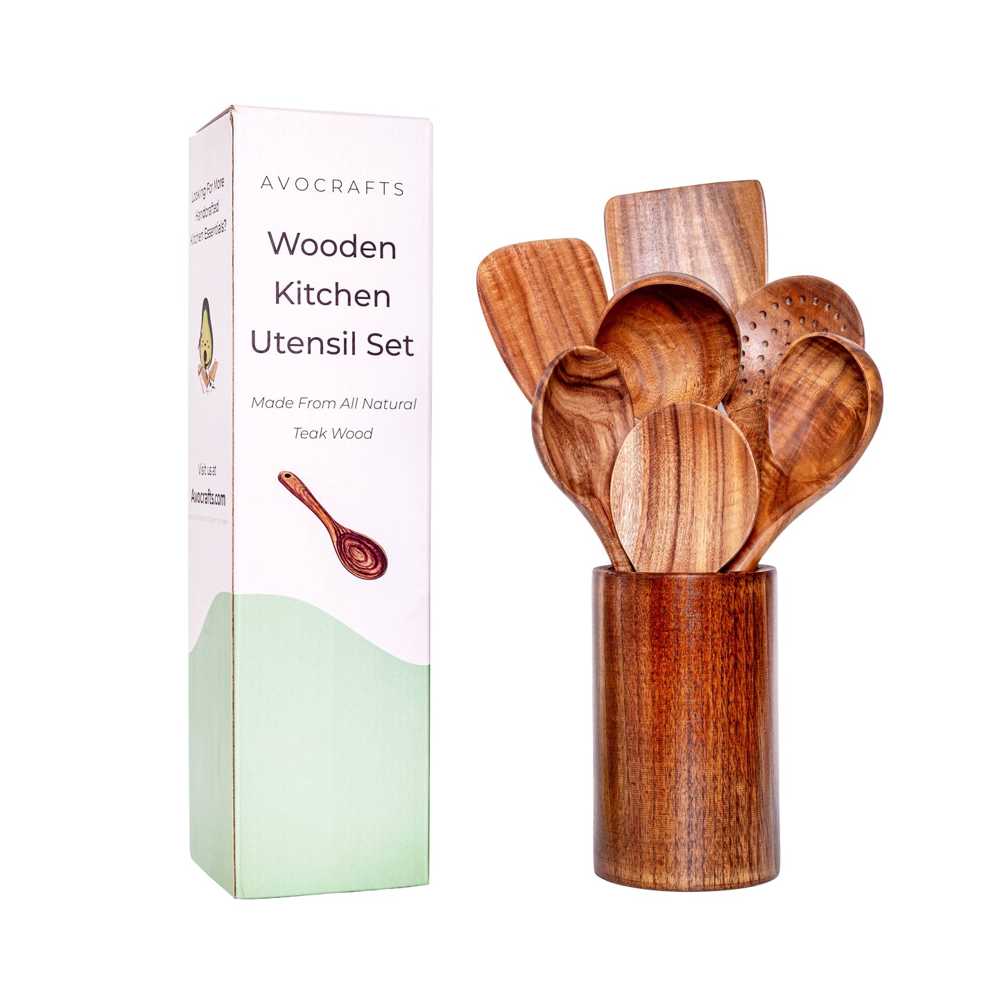 Avocrafts 7 Piece Wooden Kitchen Utensils: No Holder