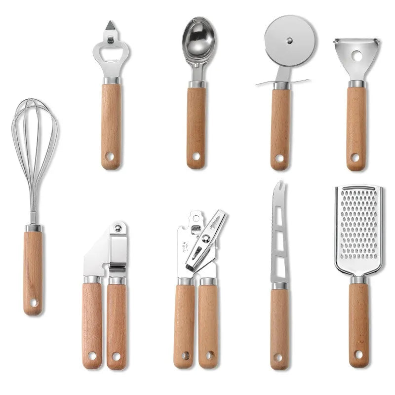 Cooking Utensils Set With Wooden Handle Can Opener Baking Set Cooking Tool Kitchenware Pizza Peeler Cheese Knife Kitchen Gadget