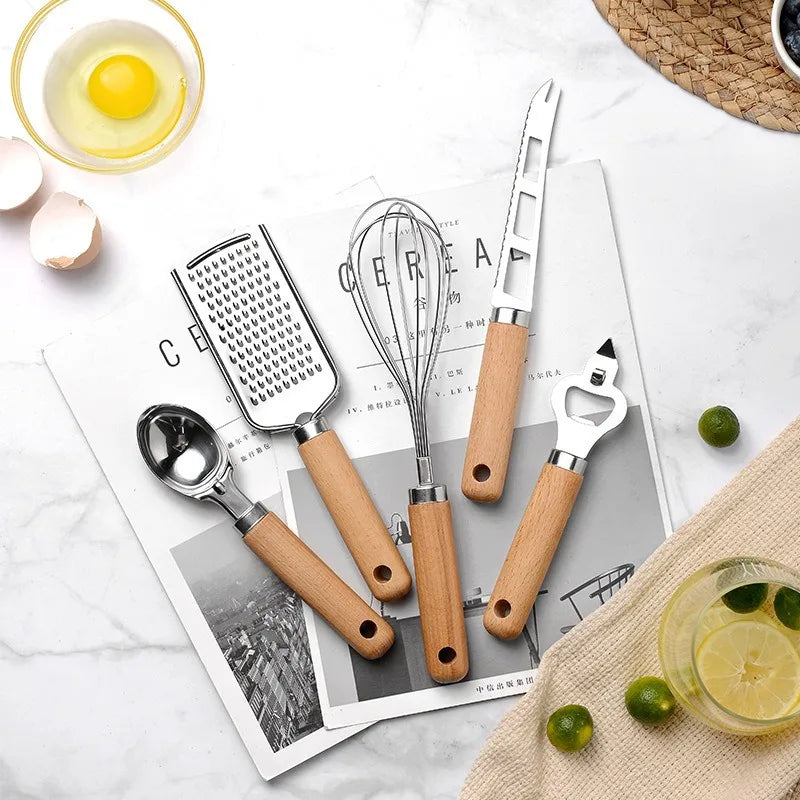 Cooking Utensils Set With Wooden Handle Can Opener Baking Set Cooking Tool Kitchenware Pizza Peeler Cheese Knife Kitchen Gadget